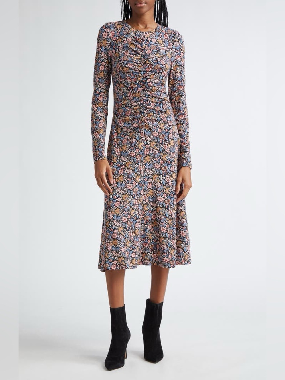 Veronica Beard Gale Floral Long Sleeve Cotton Knit Midi Dress EUC Size XL